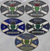 Selection (5) of 1950s/60s cast-alloy with enamel Albion LORRY BADGES comprising Chieftain,