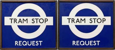 London Transport TRAM STOP FLAG, the most uncommon 'request' version. A double-sided sign with two