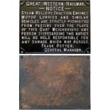 Great Western Railway (GWR) small cast-iron NOTICE: Steam Rollers, Traction Engines, Motor Lorries