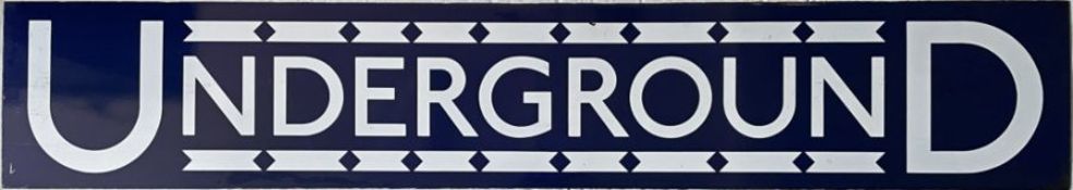 London Underground ENAMEL SIGN 'Underground' in the 1910-30s style with over and under-lining with
