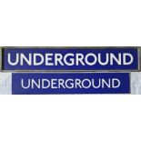 Pair of London Underground SIGNS reading 'Underground' and designed to be back-illuminated. Both are