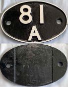 British Railways (Western Region) cast-iron LOCOMOTIVE SHEDPLATE 81A for Old Oak Common 1950-73.
