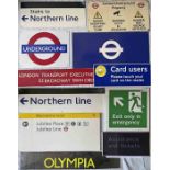 Selection (11) of London Underground enamel, alloy, plastic & glass SIGNS (various sizes. all fairly