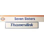 Pair of alloy STATION PLATFORM SIGNS comprising London Overground from Seven Sisters station (the