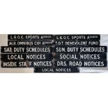 Quantity (11) of London Transport bus garage, notice board, enamel HEADER PLATES for staff