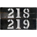 Pair of London Transport ROUTE NUMBER STENCIL PLATES (218 & 219) as fitted to TD and (initially)