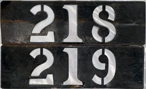 Pair of London Transport ROUTE NUMBER STENCIL PLATES (218 & 219) as fitted to TD and (initially)