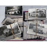 From the David Harvey Photographic Archive: a box of 1,600+ b&w, postcard-size PHOTOGRAPHS of buses,