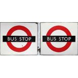 1950s/60s London Transport enamel BUS STOP FLAG, the 'compulsory' version. A double-sided,