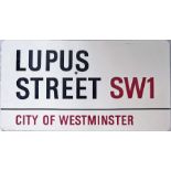 City of Westminster enamel STREET SIGN from Lupus Street, SW1, a residential street in Pimlico. A