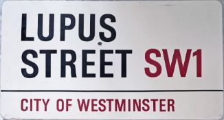 City of Westminster enamel STREET SIGN from Lupus Street, SW1, a residential street in Pimlico. A
