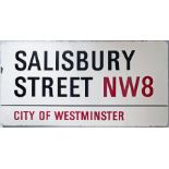 City of Westminster enamel STREET SIGN from Salisbury Street, NW8, a residential street in Lisson