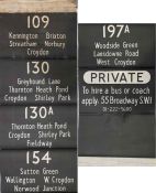 London Transport RT bus DESTINATION BLIND from Thornton Heath (TH) garage dated 24.4.72. Coded 'S'
