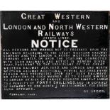 Great Western and London & North Western Railways Joint Lines cast-iron TRESPASS NOTICE. Dated