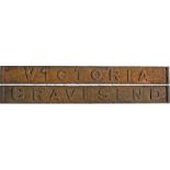 c Victorian/Edwardian era cast-iron DESTINATION PLATE reading 'Victoria' on one side and 'Gravesend'