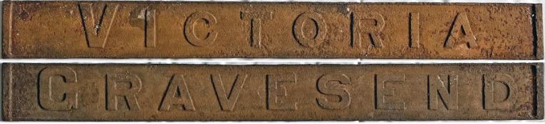 c Victorian/Edwardian era cast-iron DESTINATION PLATE reading 'Victoria' on one side and 'Gravesend'