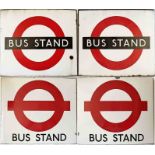 Pair of unusual London Transport BUS STOP FLAGS, both for use at Bus Stands where buses laid over