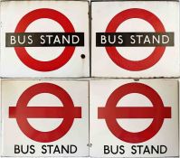 Pair of unusual London Transport BUS STOP FLAGS, both for use at Bus Stands where buses laid over