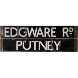 London Underground O/P/Q-Stock enamel cab DESTINATION PLATE for Edgware Rd/Putney on the District