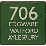 London Transport coach stop enamel E-PLATE for Green Line route 706 destinated Edgware, Watford,