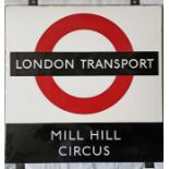 1950s/60s London Transport enamel BUS STOP SIGN 'Mill Hill Circus' from a 'Keston' wooden bus