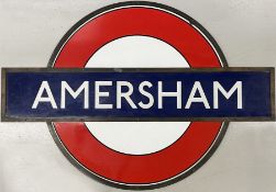 1930s London Underground enamel PLATFORM BULLSEYE SIGN from Amersham station, the ex-Metropolitan
