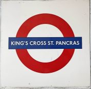 London Underground enamel PLATFORM ROUNDEL SIGN from King's Cross St Pancras Station. Measures