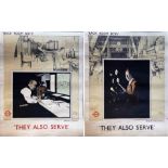 Pair of WW2 London Transport 1942 POSTERS from the 'They also serve' series by Fred Taylor (1875-