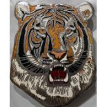 Enamel & chrome VEHICLE BADGE for a Leyland Tiger bus/coach. Measures 5.25" x 6.25" (13cm x 16cm)