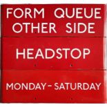 Trio of London Transport bus stop enamel G-PLATES, all E-3 size, comprising "Form Queue Other Side",