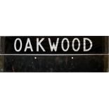 London Underground 1938 Tube Stock CAB DESTINATION PLATE for Oakwood on the Piccadilly Line. An
