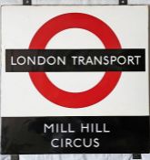 1950s/60s London Transport enamel BUS STOP SIGN 'Mill Hill Circus' from a 'Keston' wooden bus