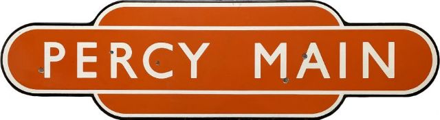 British Railways (North Eastern Region) enamel STATION TOTEM SIGN from Percy Main station on the