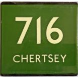 London Transport coach stop enamel E-PLATE for Green Line route 716 destinated Chertsey. Only one