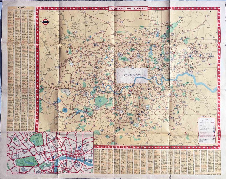 Pair of 1940s/50s London Transport quad-royal POSTER MAPS comprising c1948-50 "Central Bus - Image 2 of 3