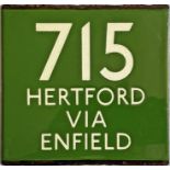 London Transport coach stop enamel E-PLATE for Green Line route 715 destinated Hertford via Enfield.