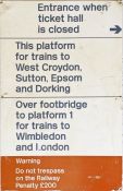 British Railways (Southern Region) 1970s SIGN with entrance and platform information, thought to