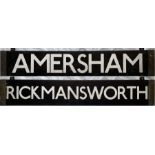 London Underground CO/CP Stock enamel CAB DESTINATION PLATE for Amersham/Rickmansworth on the