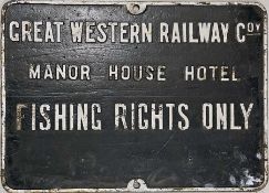 Great Western Railway cast-iron SIGN 'Great Western Railway Coy, Manor House Hotel, Fishing Rights