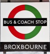 1950s/60s London Transport enamel BUS & COACH STOP SIGN 'Broxbourne' from a 'Keston' wooden bus