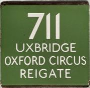 London Transport coach stop enamel E-PLATE for Green Line route 711 destinated Uxbridge, Oxford