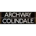 London Underground 38-Tube Stock enamel CAB DESTINATION PLATE for Archway / Colindale on the