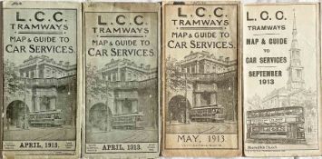 Selection (4) of LCC Tramways POCKET MAPS comprising issues dated April 1913 (2 copies), May 1913