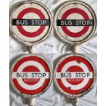 Pair of London Transport 'DOLLY' BUS STOPS (Compulsory and Request), each double-sided and