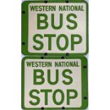 Western National enamel BUS STOP FLAG. A 1950s/60s double-sided sign in cream and green enamel.