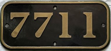 Great Western Railway brass CABSIDE NUMBERPLATE from Collett 57xx 0-6-0PT 7711 built 1930 by Kerr