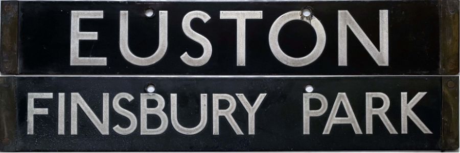London Underground 1938-Tube Stock enamel CAB DESTINATION PLATE for Euston / Finsbury Park on the