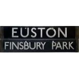 London Underground 1938-Tube Stock enamel CAB DESTINATION PLATE for Euston / Finsbury Park on the