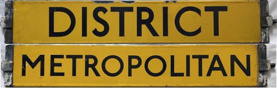 London Underground O/P/Q-Stock enamel CAB DESTINATION PLATE reading 'District' on one side and '