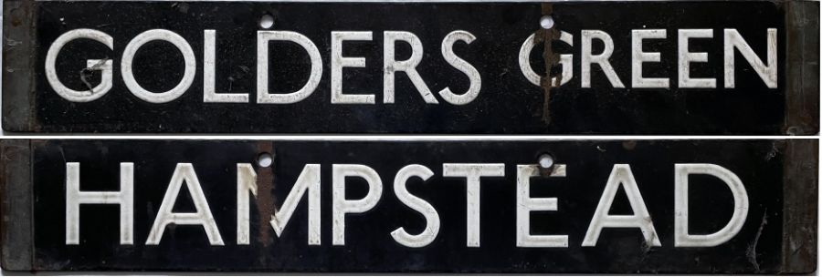 London Underground 1938-Tube Stock enamel CAB DESTINATION PLATE for Golders Green / Hampstead on the